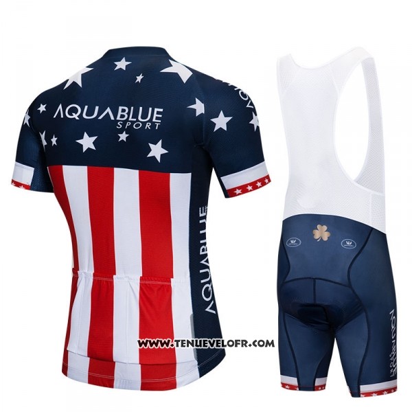 2018 Maillot Ciclismo Aqua Bleue Sport Champion USA Manches Courtes et Cuissard